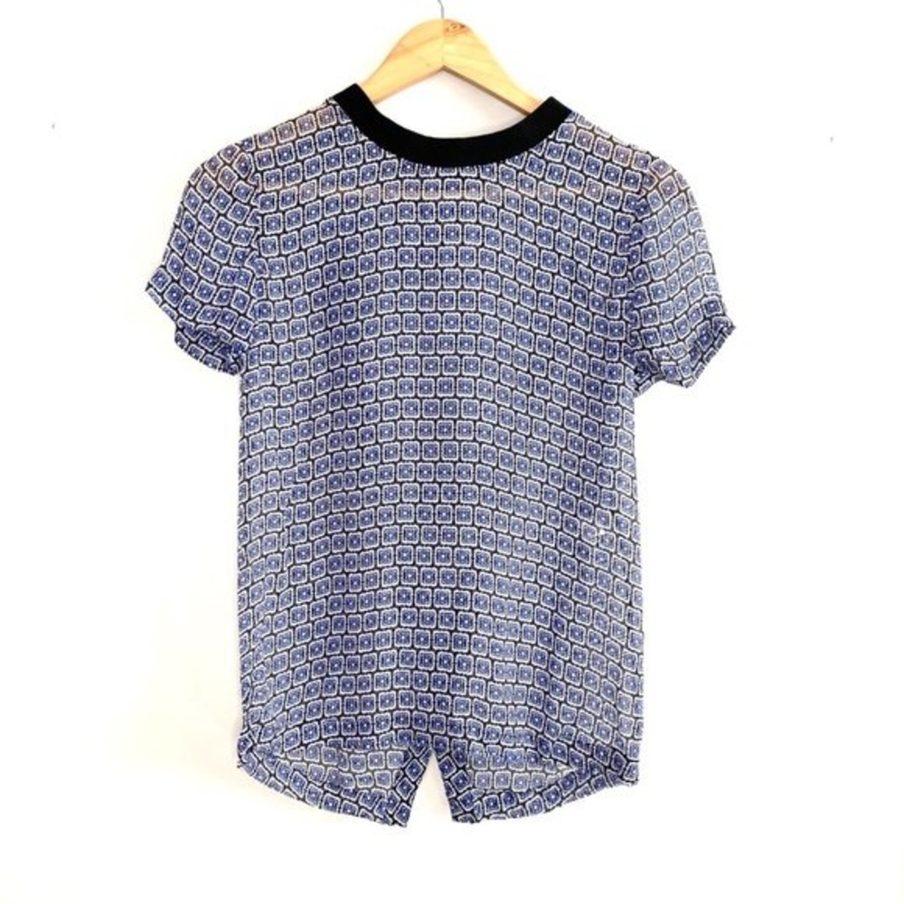 Diane von Furstenberg Albyn Blue White Silk Split Back Top